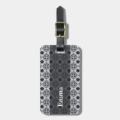 Vintage Grey Ornate Tile Pattern ラゲッジタグ (正面縦)
