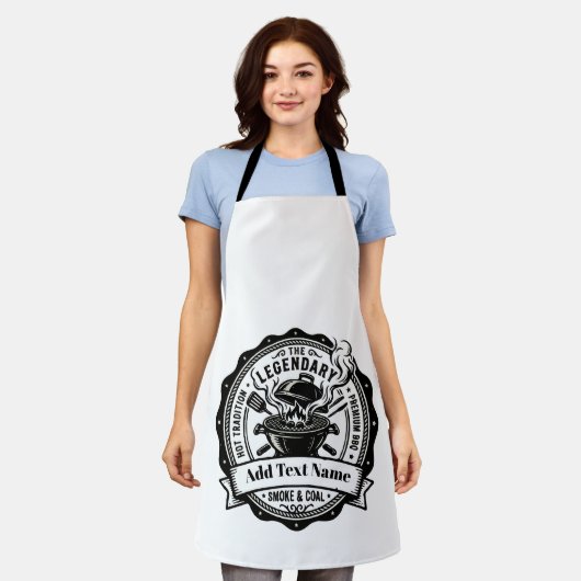 Vintage Grill Master Personalized Name BBQ Smoke  エプロン (着用した状態)