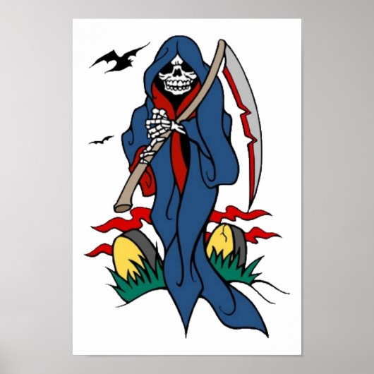 Vintage Grim Reaper Tattoo Art ポスター (正面)