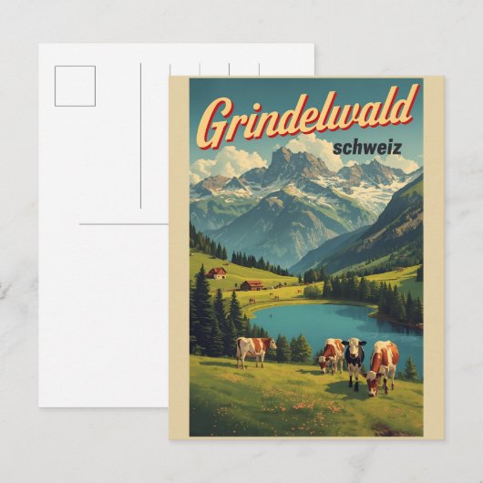 Vintage Grindelwald Village Switzerland natur gift ポストカード (正面/裏面)