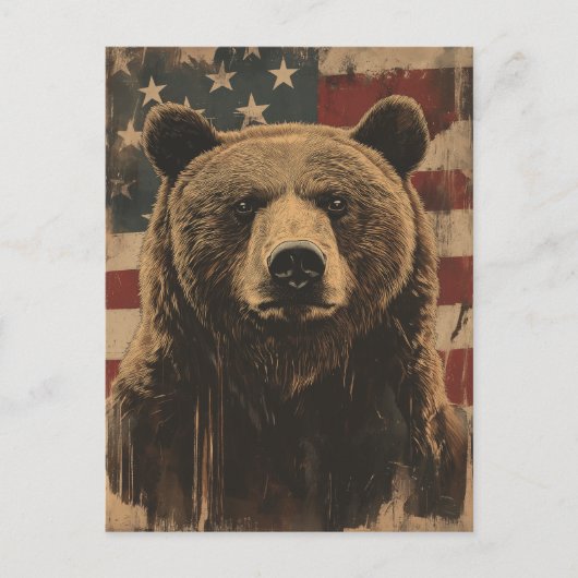 Vintage Grizzly-Bär USA Amerikanische Flagge ポストカード (正面)