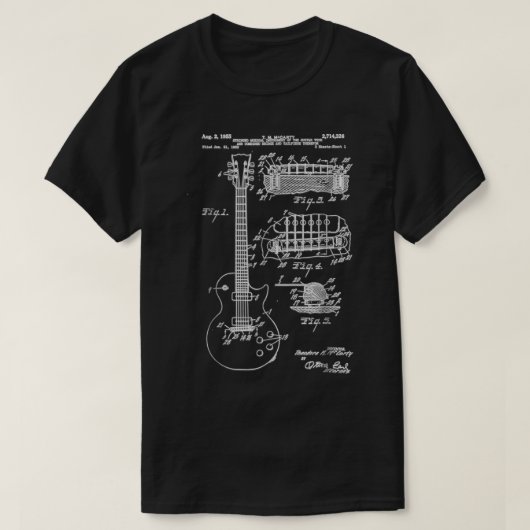 Vintage Guitar Patent Blueprint Art Tシャツ (デザイン正面)