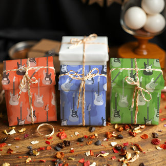 Vintage Guitar Retro Green Blue Orange Music Lover ラッピングペーパーシート