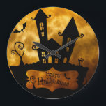 Vintage Halloween ラージ壁時計<br><div class="desc">Vintage Clock design, here you can see a design with Halloween. Perfect for the vintage things lovers.
The good old times!</div>