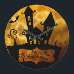 Vintage Halloween ラージ壁時計<br><div class="desc">Vintage Clock design,  here you can see a design with Halloween. Perfect for the vintage things lovers.
The good old times!</div>