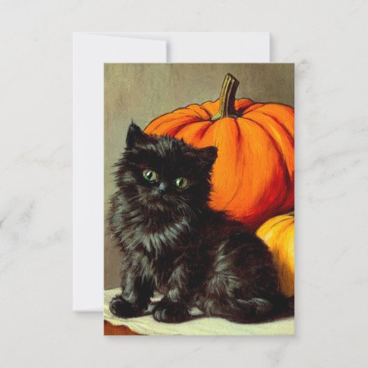 Vintage Halloween Black Cat and Pumpkins セーブザデート (正面)