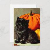 Vintage Halloween Black Cat and Pumpkins セーブザデート (正面/裏面)