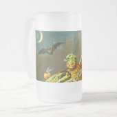 Vintage Halloween Black Cat and Witch フロストグラスビールジョッキ (正面左)