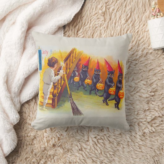 Vintage Halloween Black Cats クッション (ブランケット)
