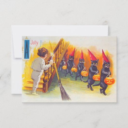 Vintage Halloween Black Cats 出欠カード (正面)