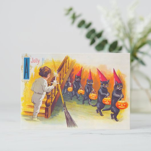 Vintage Halloween Black Cats 出欠カード (スタンド正面)
