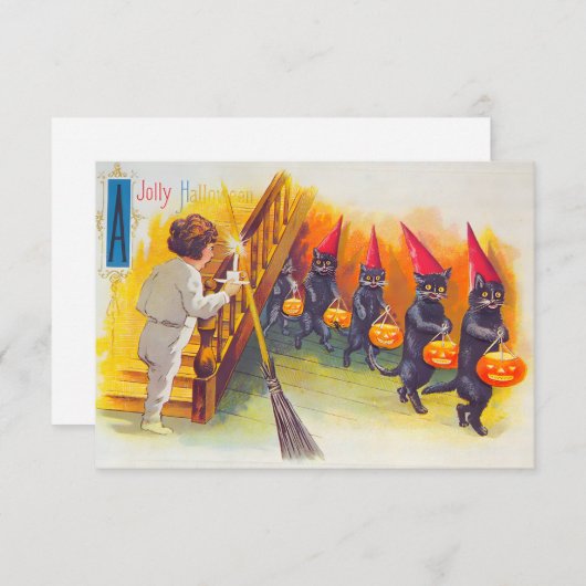 Vintage Halloween Black Cats 出欠カード (正面/裏面)