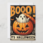 Vintage Halloween Card with Ghost & Pumpkin カード (正面)