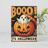 Vintage Halloween Card with Ghost & Pumpkin カード (スタンド正面)