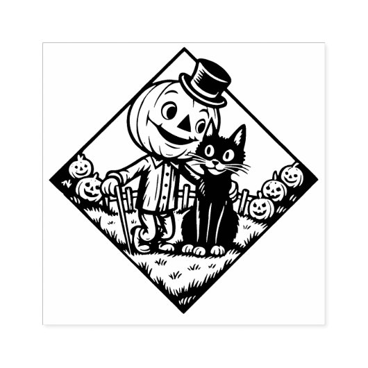 Vintage Halloween Cat and Scarecrow Rubber Stamp ラバースタンプ (インプリント)