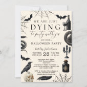 Vintage Halloween Dying to Party Goth Raven 招待状 (正面)