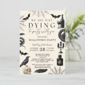 Vintage Halloween Dying to Party Goth Raven 招待状 (スタンド正面)