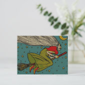 Vintage Halloween, Evil Witch Flying on Broomstick ポストカード (スタンド正面)