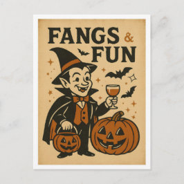Vintage Halloween Fangs and Fun ポストカード