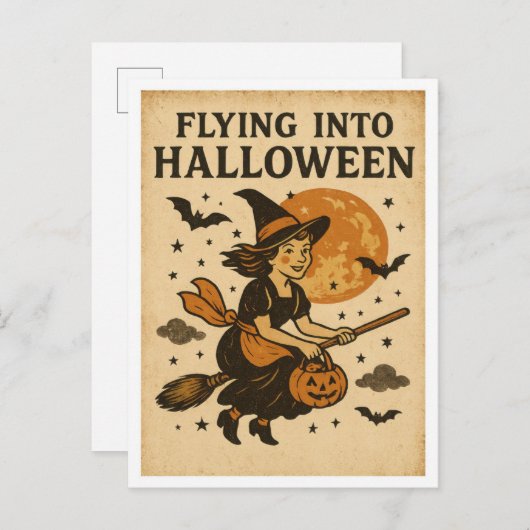 Vintage Halloween Flying ポストカード (正面/裏面)