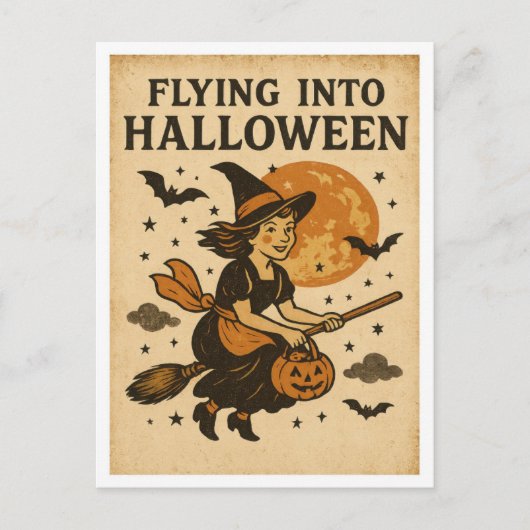 Vintage Halloween Flying ポストカード (正面)