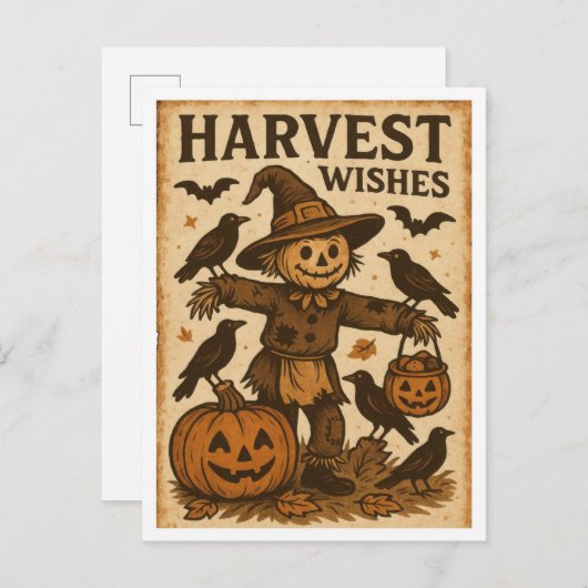Vintage Halloween Harvest Wishes ポストカード (正面/裏面)