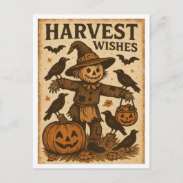 Vintage Halloween Harvest Wishes ポストカード