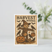 Vintage Halloween Harvest Wishes ポストカード (スタンド正面)