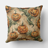 Vintage Halloween Jack-O-Lantern Vine Pattern クッション (裏面)