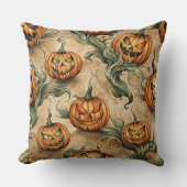 Vintage Halloween Jack-O-Lantern Vine Pattern クッション (正面)