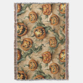 Vintage Halloween Jack-O-Lantern Vine Pattern スローブランケット (正面縦)