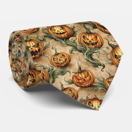 Vintage Halloween Jack-O-Lantern Vine Pattern ネクタイ