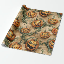 Vintage Halloween Jack-O-Lantern Vine Pattern ラッピングペーパー