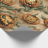 Vintage Halloween Jack-O-Lantern Vine Pattern ラッピングペーパー (角)