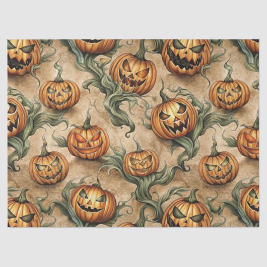 Vintage Halloween Jack-O-Lantern Vine Pattern 薄葉紙 (正面)