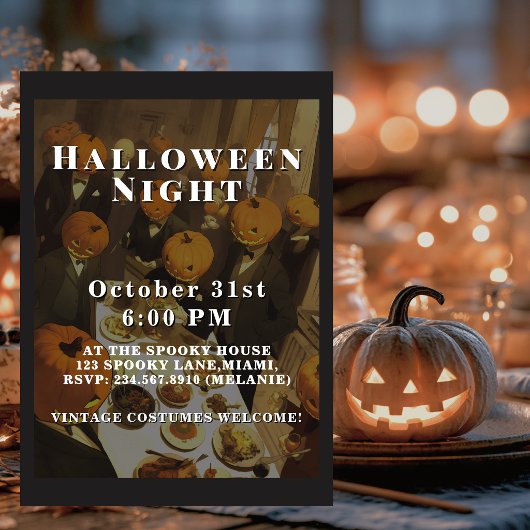 Vintage Halloween Night Spooky Party 招待状