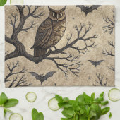 Vintage Halloween Owls & Moon キッチンタオル (折り畳み)