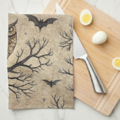 Vintage Halloween Owls & Moon キッチンタオル (四つ折り)