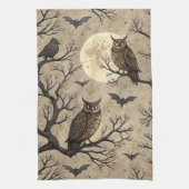 Vintage Halloween Owls & Moon キッチンタオル (縦)