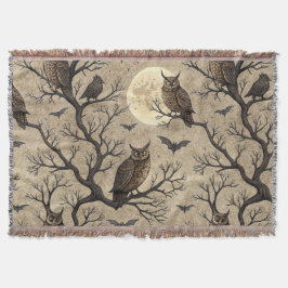 Vintage Halloween Owls & Moon スローブランケット