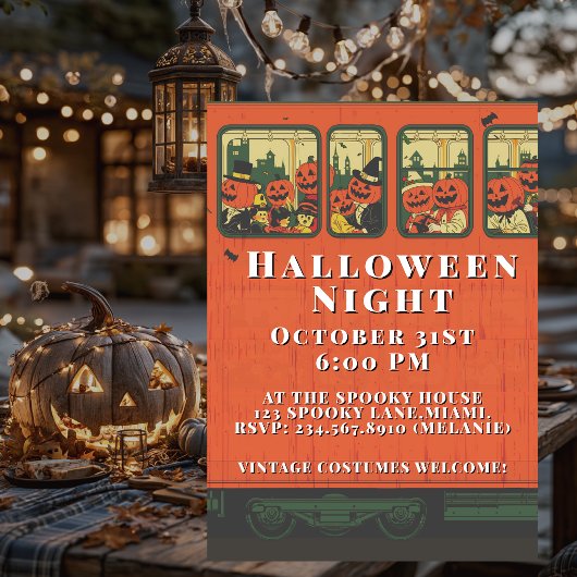 Vintage Halloween Party Adult Custom Train 招待状