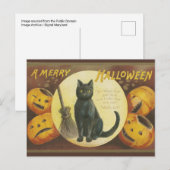 Vintage Halloween postcard with pumpkins and cat シーズンポストカード (正面/裏面)