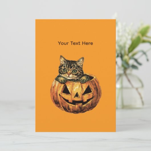 Vintage Halloween Pumpkin Kitty 招待状 (スタンド正面)