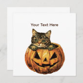 Vintage Halloween Pumpkin Kitty 招待状 (正面/裏面)
