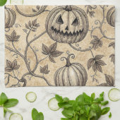 Vintage Halloween Pumpkin Vine Pattern キッチンタオル (折り畳み)