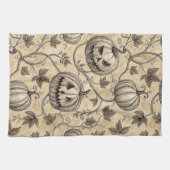 Vintage Halloween Pumpkin Vine Pattern キッチンタオル (横)