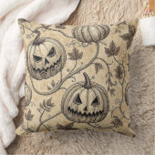 Vintage Halloween Pumpkin Vine Pattern クッション (ブランケット)