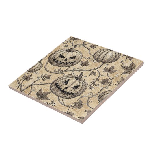 Vintage Halloween Pumpkin Vine Pattern タイル (側面)
