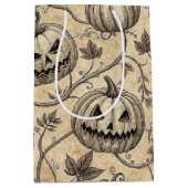 Vintage Halloween Pumpkin Vine Pattern ミディアムペーパーバッグ (正面)