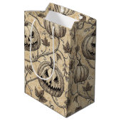 Vintage Halloween Pumpkin Vine Pattern ミディアムペーパーバッグ (裏面アングル)